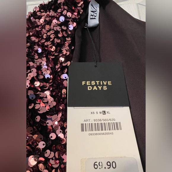 NWT Zara Velvet Black Mini Dress w/Pink Sequins - Picture 3 of 3